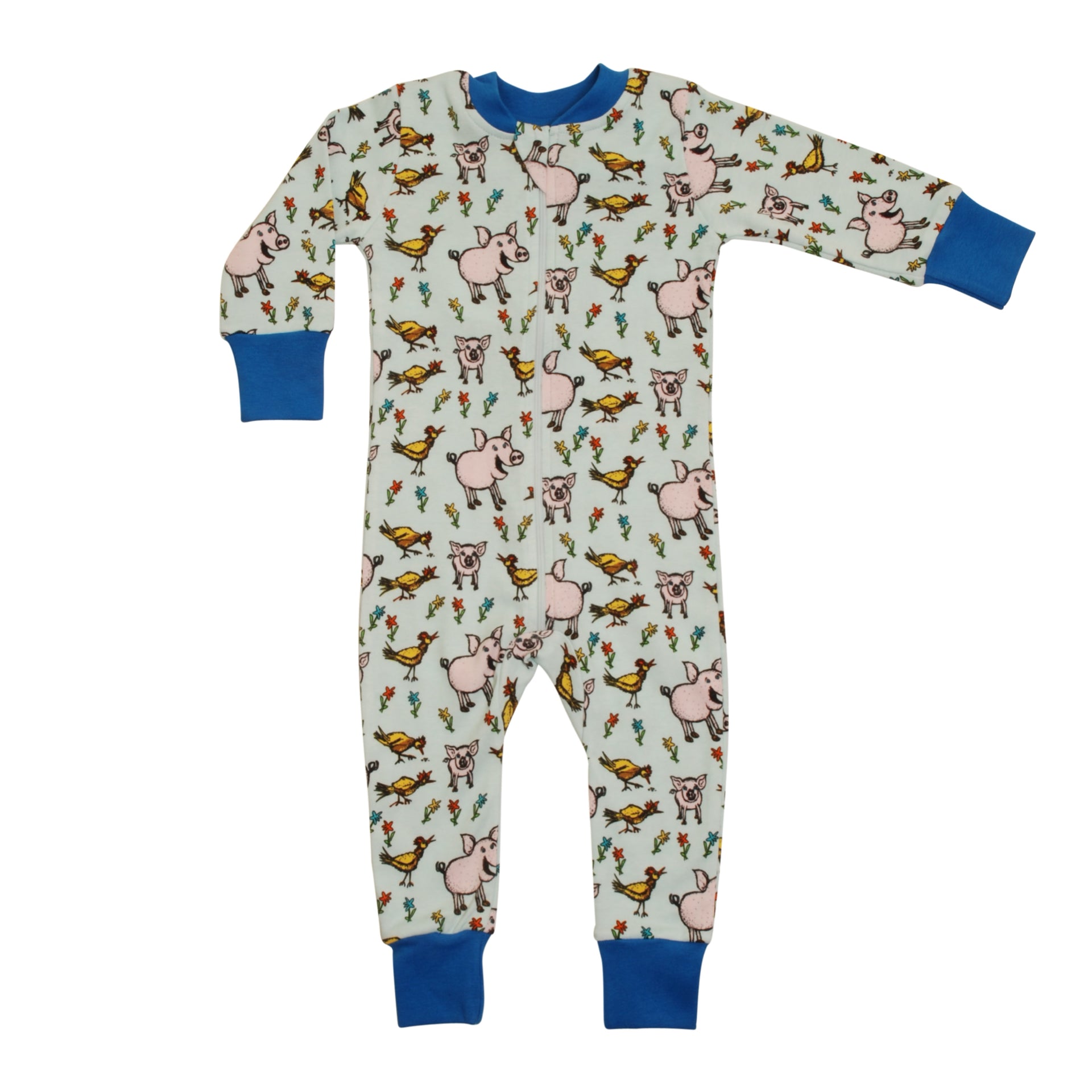 DUNS Sweden Zipsuit Pigs & Chicks Light Blue