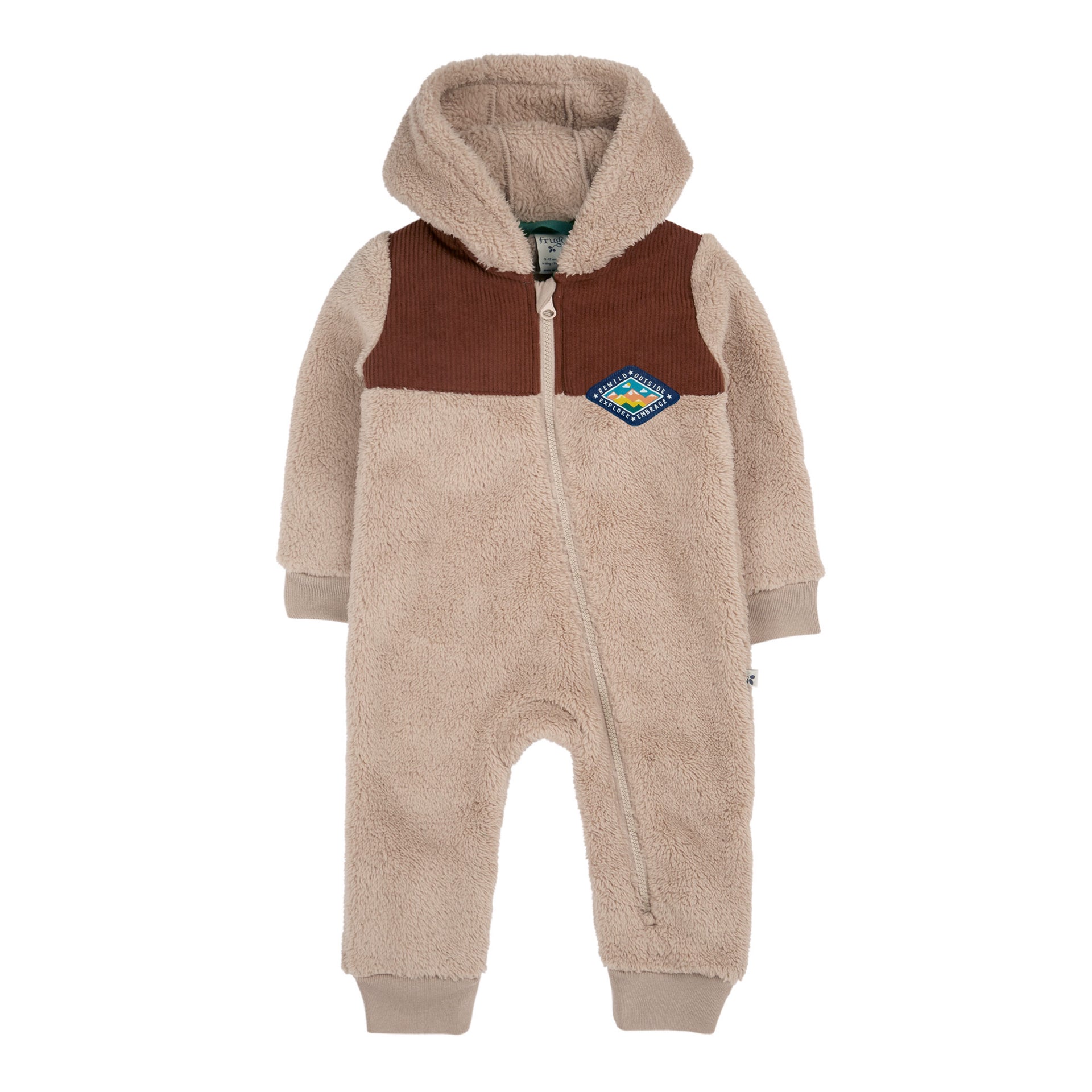 Frugi Cord Ted Snuggle Suit Twig/Teddy Bear