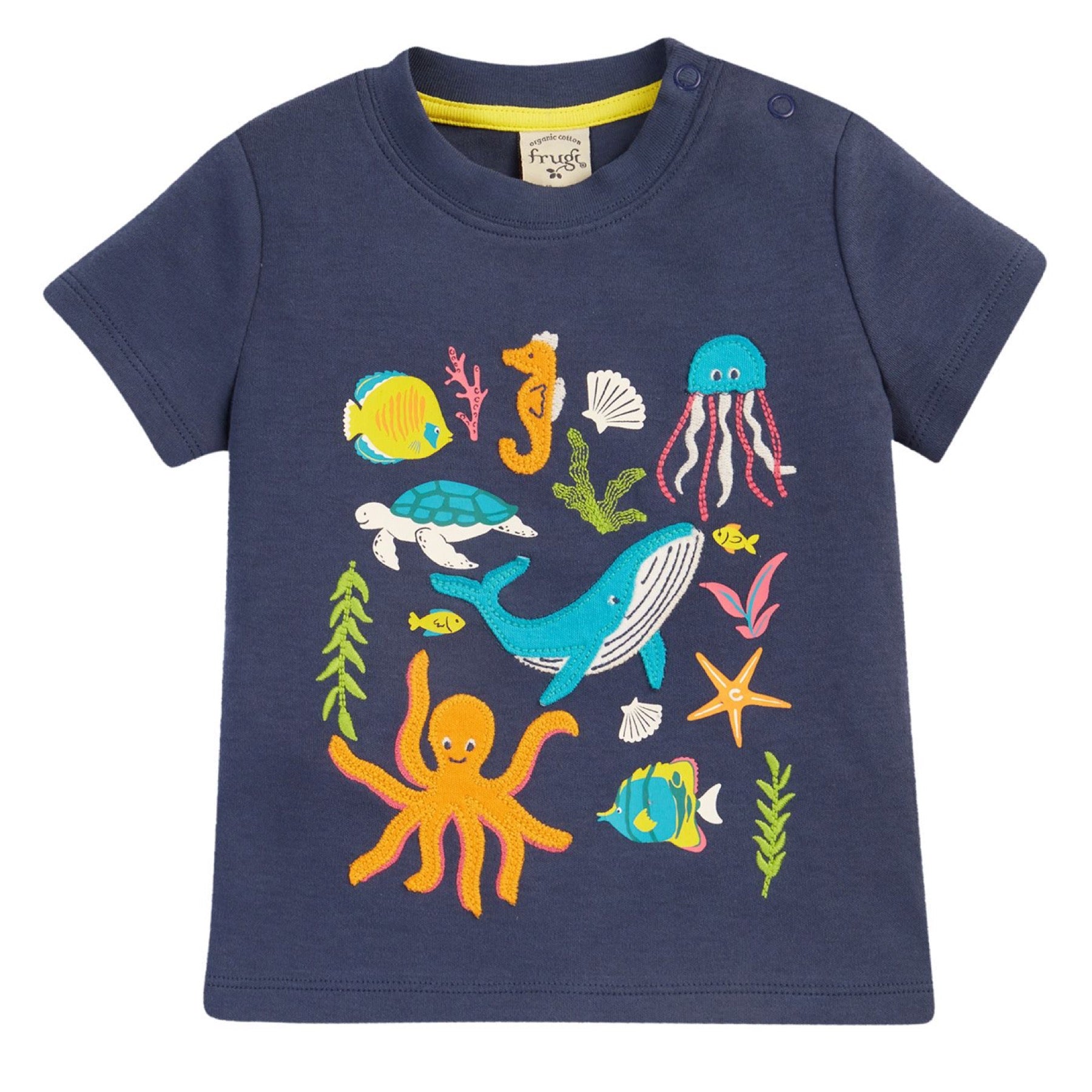 Frugi Little Creature Applique T-shirt Navy Blue/Underwater