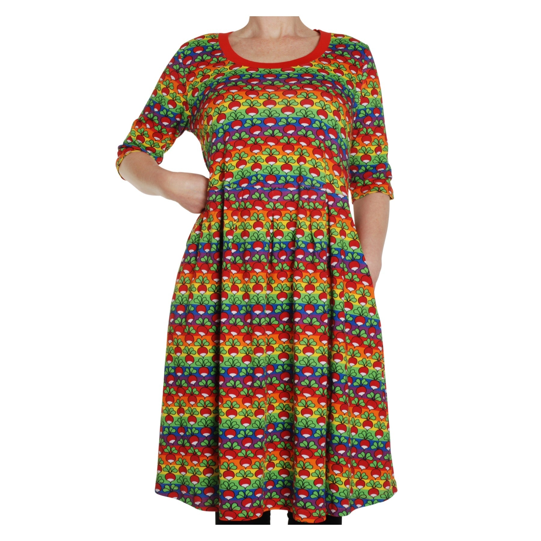 DUNS Sweden Dress Scoop U Neck Radish Rainbow Stripe (Adult)