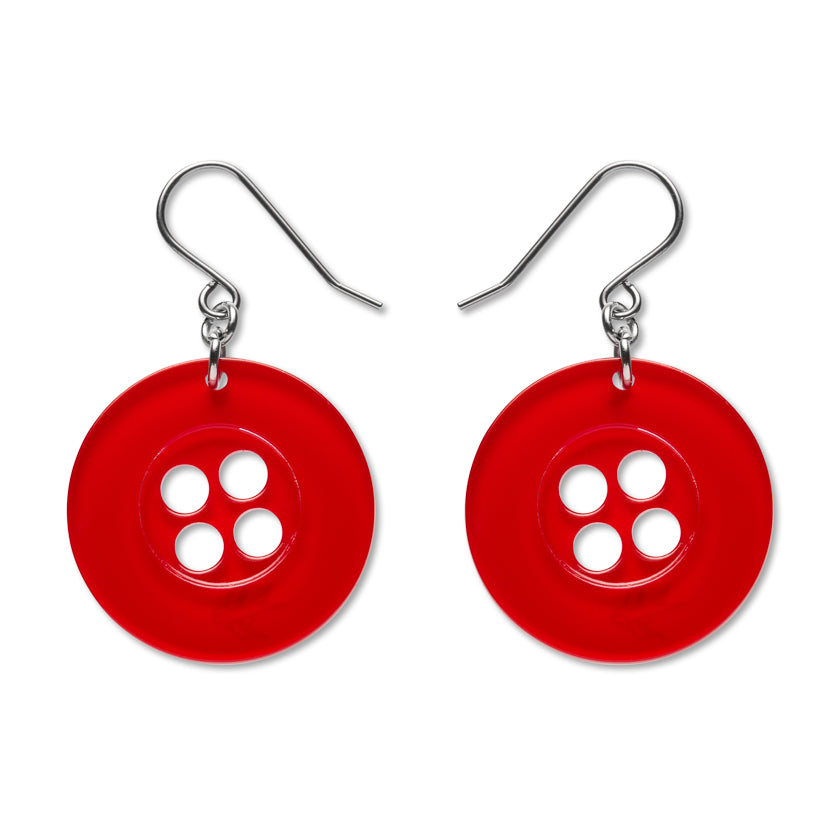 Erstwilder Button Red Drop Earrings