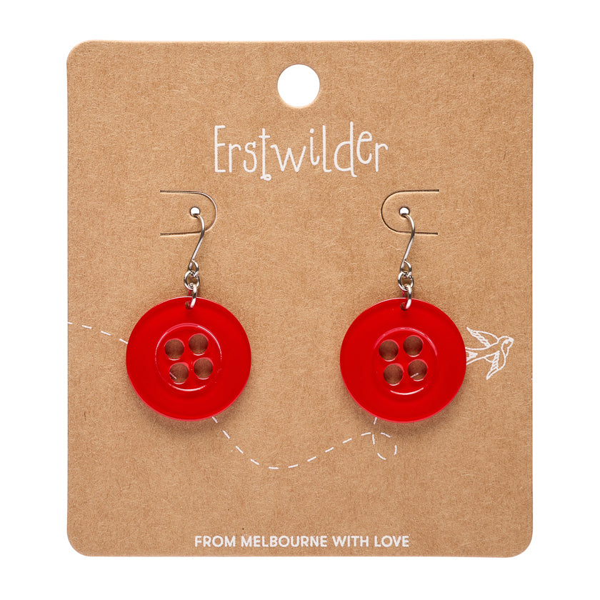 Erstwilder Button Red Drop Earrings