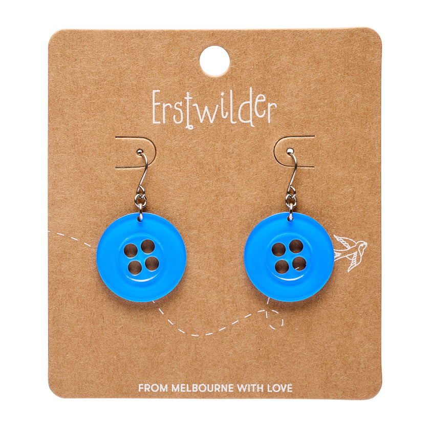 Erstwilder Button Blue Drop Earrings