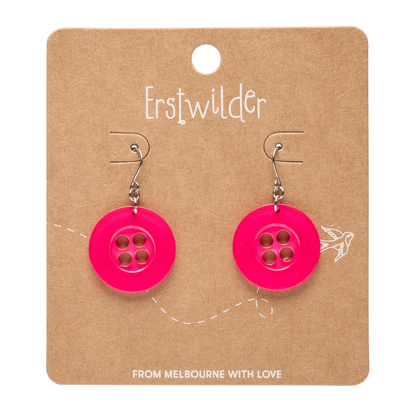 Erstwilder Button Pink Drop Earrings