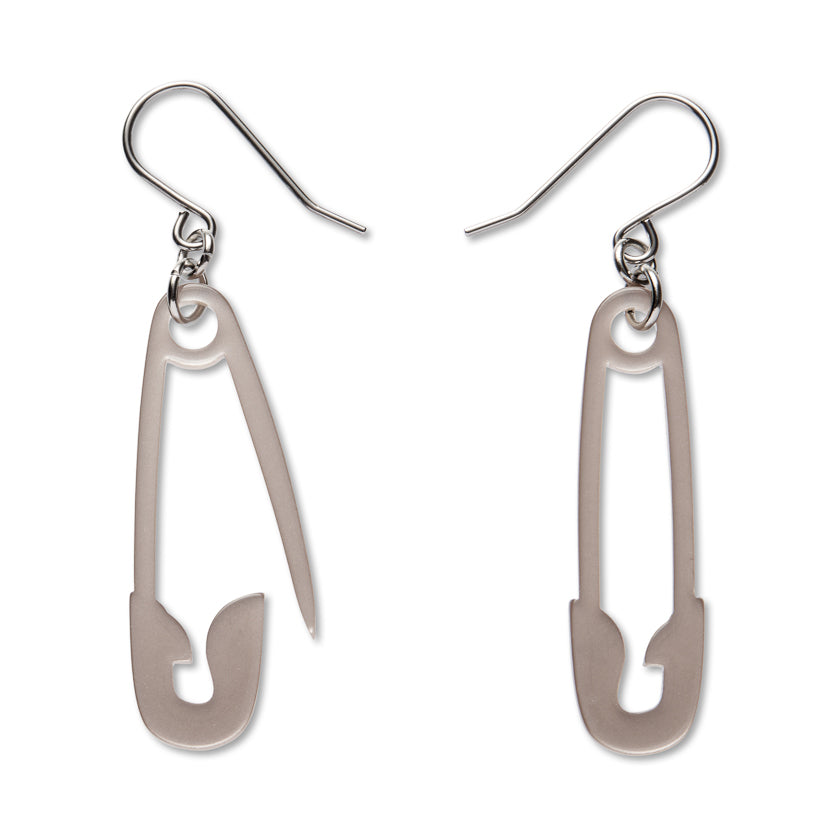 Erstwilder Safety Pin Silver Drop Earrings