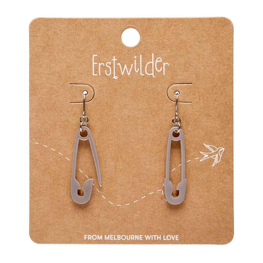 Erstwilder Safety Pin Silver Drop Earrings