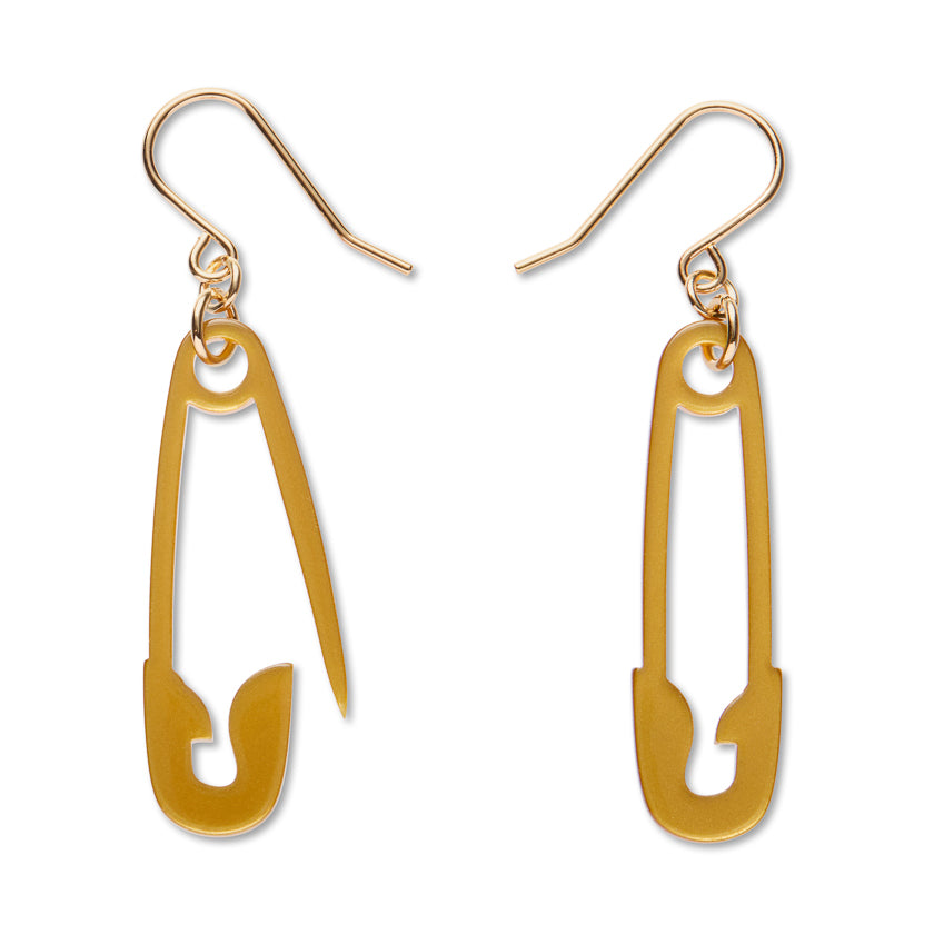 Erstwilder Safety Pin Gold Drop Earrings