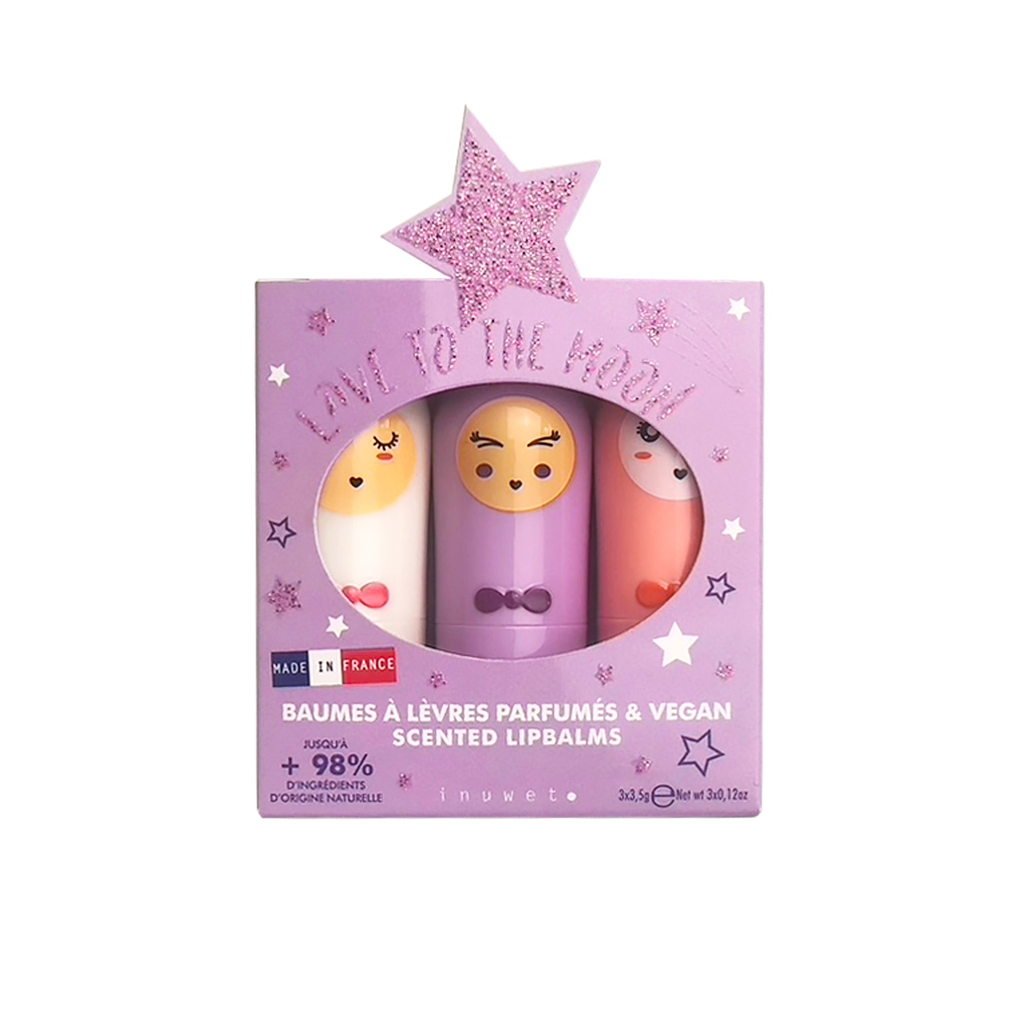 INUWET Bunny Lip Balm Purple Star Trio Gift Set - Cotton Candy/Marshmallow/Vanilla Coco