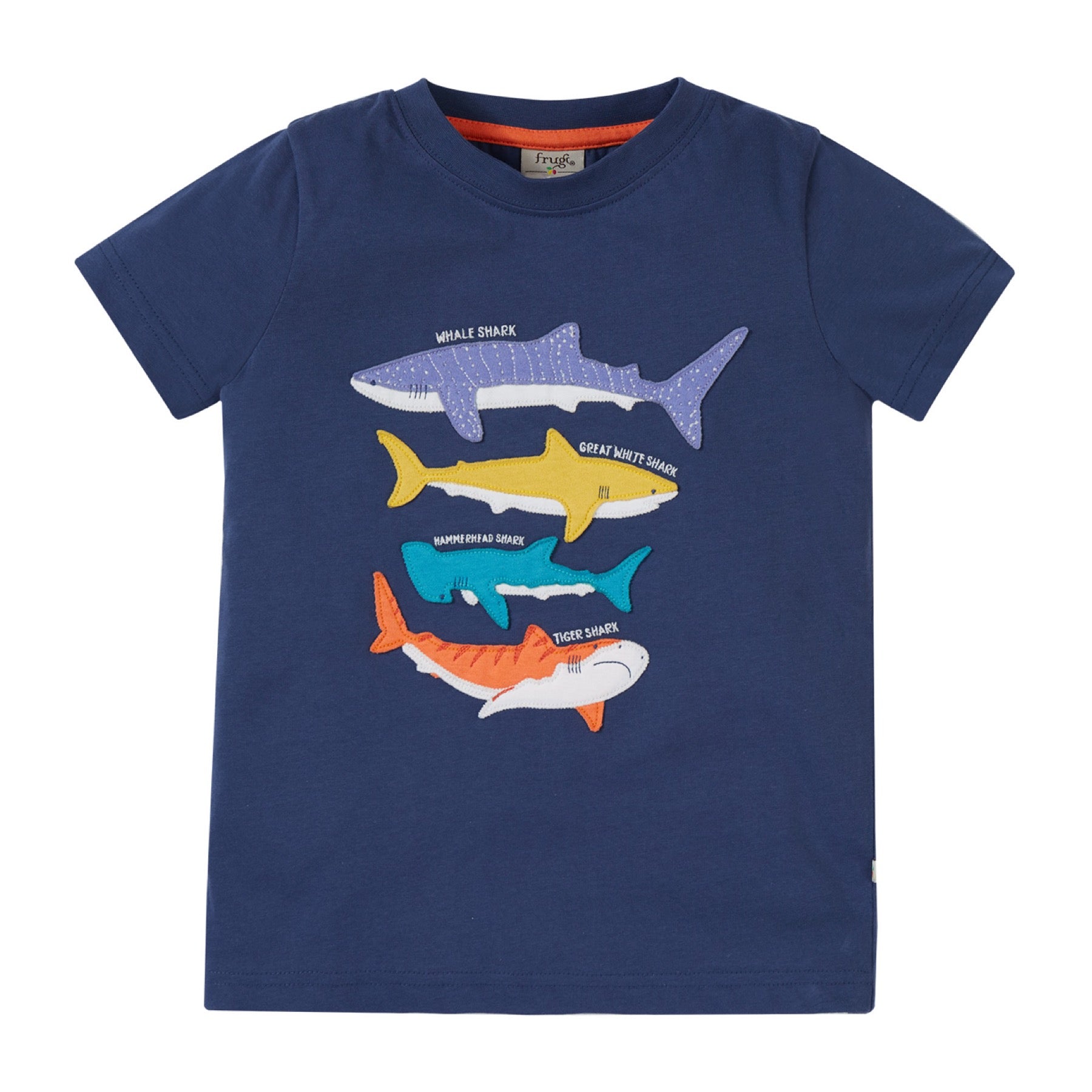 Frugi Avery Applique T-shirt Navy Blue/Sharks