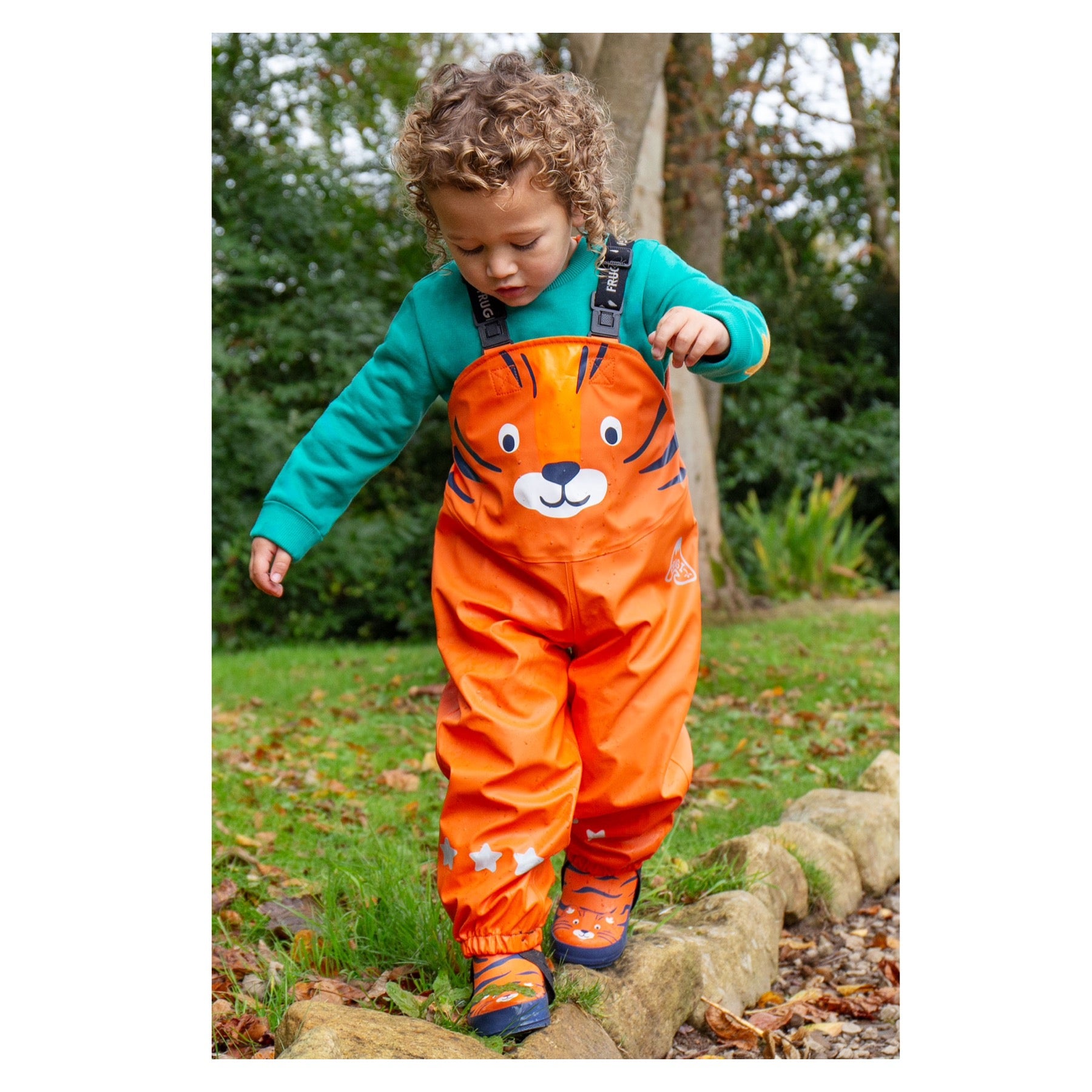 Frugi Character Puddle Buster Trousers Salamander / Tiger