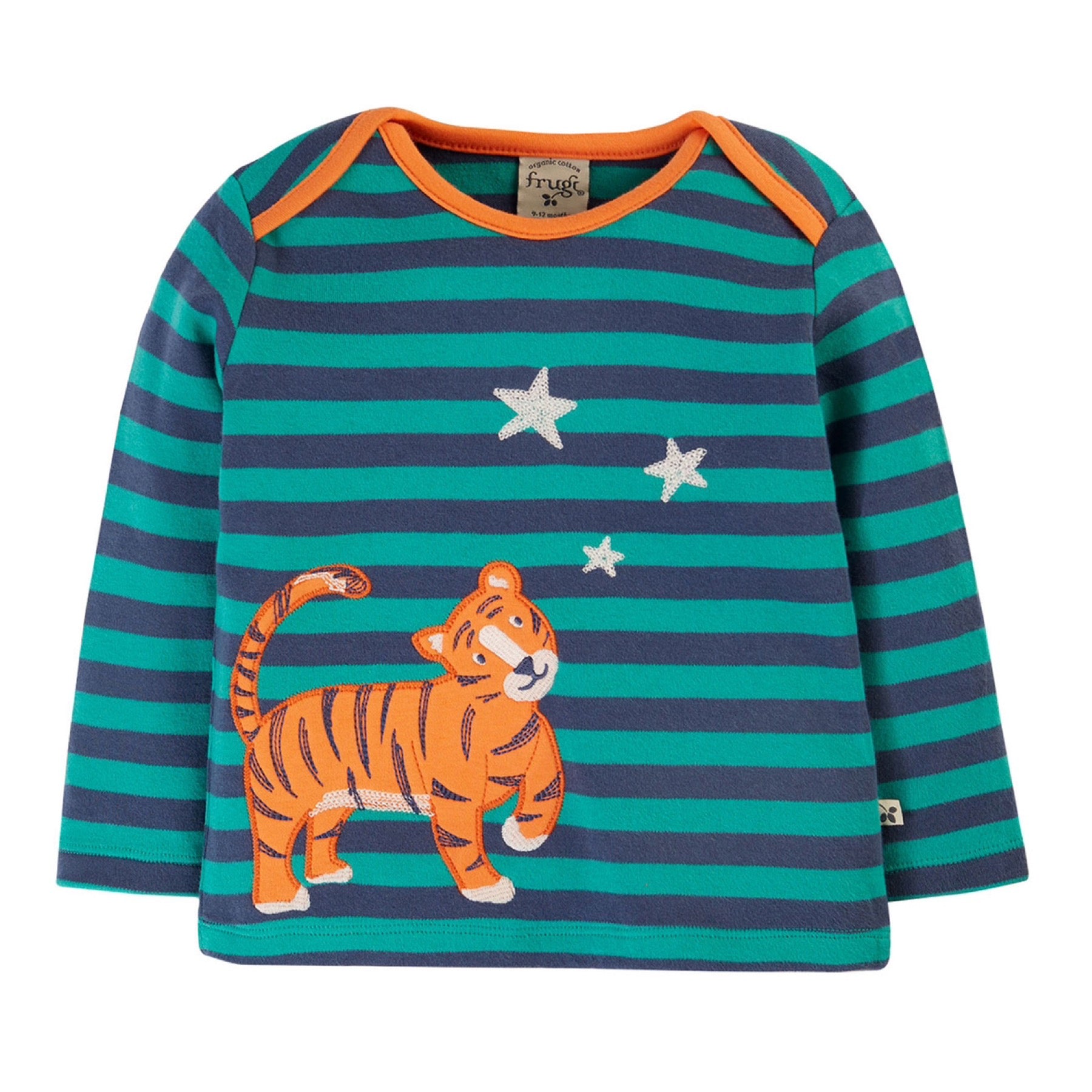 Frugi Bobby Applique Top LS Iguana Stripe / Tiger