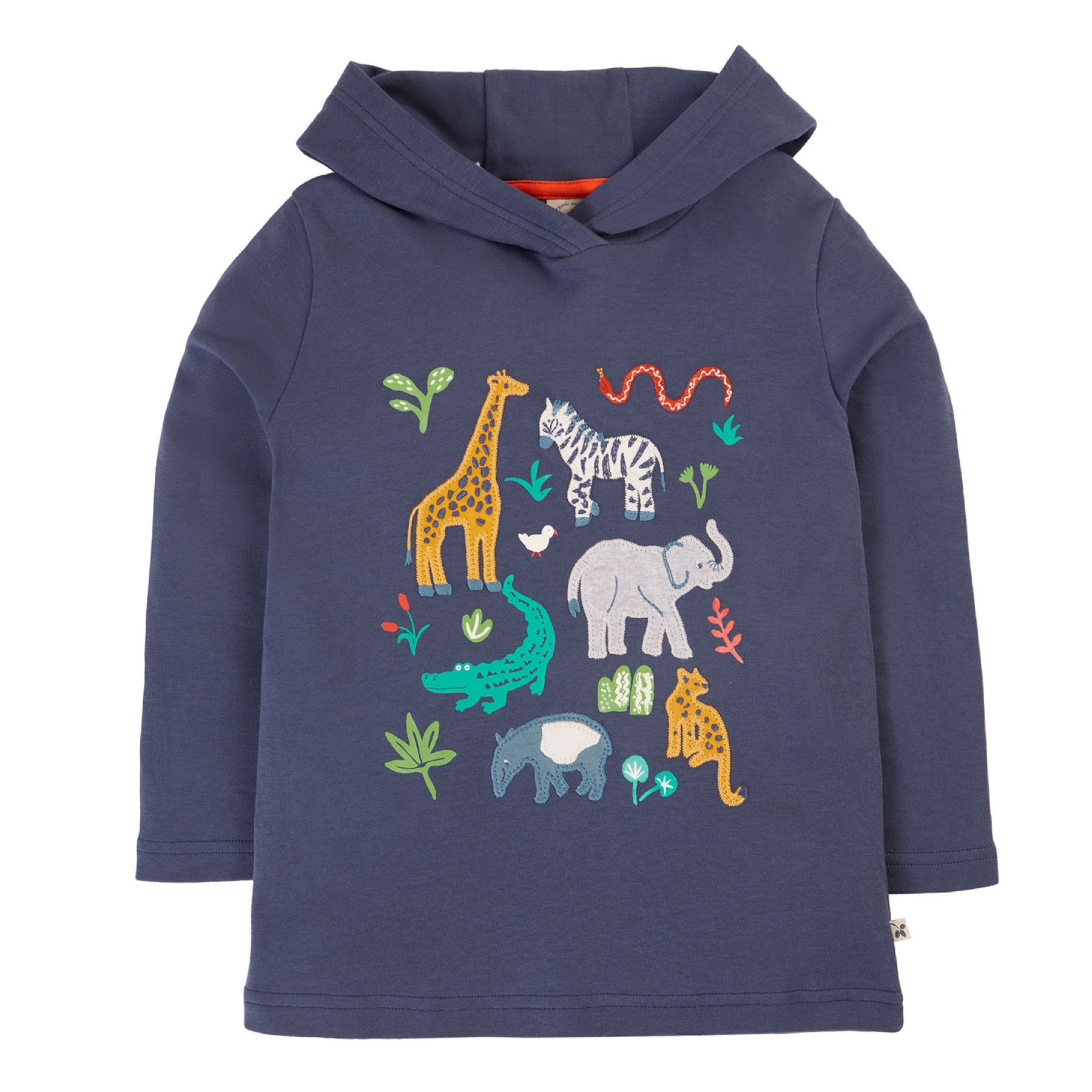 Frugi Campfire Hooded Top LS Navy Blue / Go Wild Animals