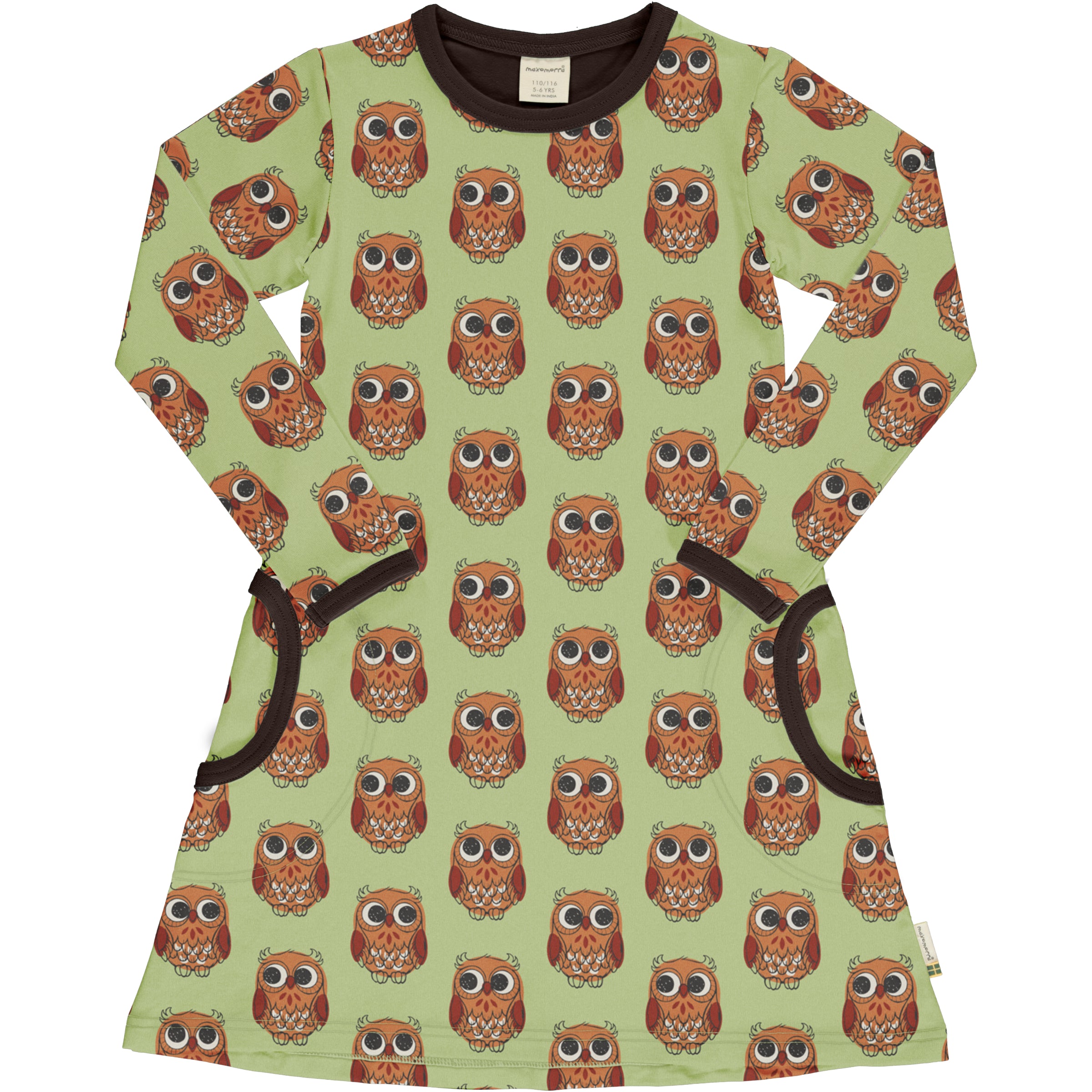 Maxomorra Dress LS Owl,little-tiger-togs.