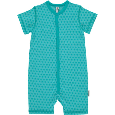 Maxomorra Rompersuit Button SS Mono Star Turquoise - little-tiger-togs
