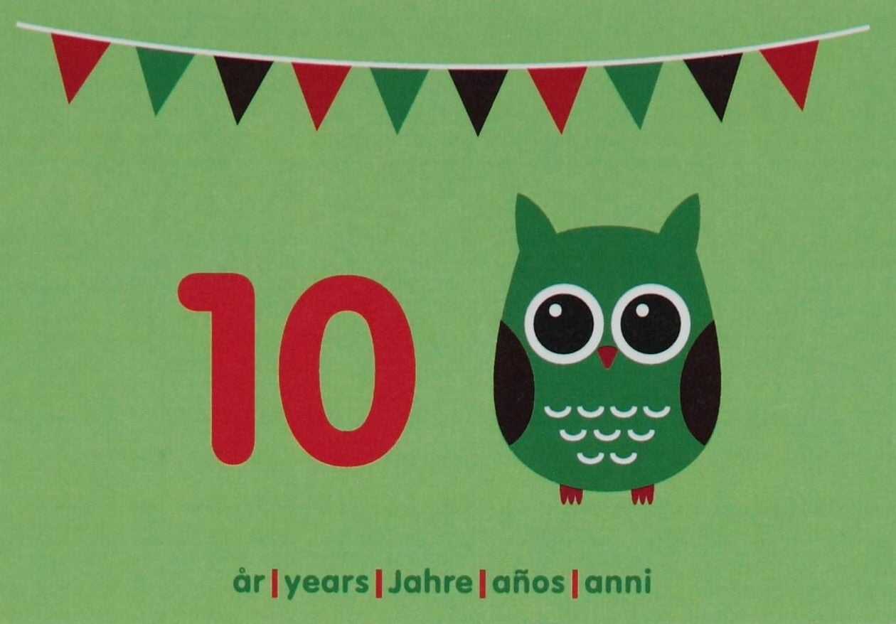 Maxomorra 10 Year Celebration Birthday Postcard - 10 Owl - little-tiger-togs